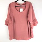 Bloomchic  Ruffle Tiered Round Neck Blouse Top 3/4 Sleeve Dusty Pink 14-16 Photo 2