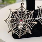 Silver Spider Web with Crystal Spider Dangle Earrings New Photo 3