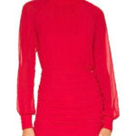 NBD Genesis Mini Dress Womens XS Red High Neck Ruched Long Sleeve Cocktail Party Photo 0
