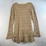 Vtg Y2K XL Tunic Dress Open Knit Crochet Boho Hippie Festival Whimsy Coquette Tan Photo 9