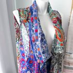 ANU Floral Embroidered 100% Wool Lightweight Boho Vest Cardigan Women’s Large Blue Photo 1