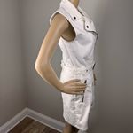 H&M Divided White Denim Moto Zip Buckle‎ Strap Bodycon Dress Sz 8 Biker Party Photo 6