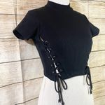 Forever 21 ribbed lace-up mock neck black crop top women Size small Photo 3