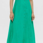 Mango  Green Midi Dress Linen-Blend Dress with Buttons Size Medium Photo 0