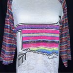Southern Grace  Oklahoma White Serape Lace Stripe Sheer Burnout Shirt Medium Photo 2