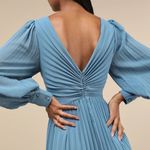 Lulus Sophisticated Grace Slate Blue Pleated Long Sleeve Maxi Dress Photo 2