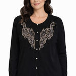 Bob Mackie  Sweater women's Size 1X Cardigan Pearl Buttons Beaded Black Photo 0