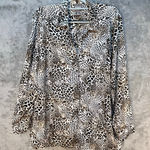 Chico's Button Down Blouse Large Animal Print Academia Mob Wife Boho Photo 0