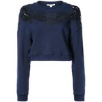Jonathan Simkhai Lace Applique Pullover Sweatshirt Navy Blue Black Cropped Small Photo 1