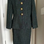 Saint Laurent Green Plaid Wool Midi Skirt Suit by Yves Encore made France Sz 12 Photo 0