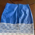 Vintage Elegant Blue Leather Mini Skirt with Lace Trim Size undefined Photo 5