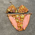 Xhilaration  Target pink retro floral‎ smocked bikini XL Photo 2