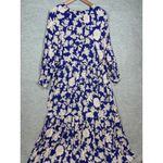 ZARA Womens M Dress Floral Print Maxi Blue White Long Sleeve Tiered V Neck Photo 5