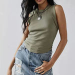 We The Free Free People Kate Tee Olive Green Ribbed Tank Top Size XS Photo 0