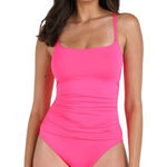 La Blanca Women's Island Goddess Rouched One Piece Swimsuit Bright Pink 2 NWT Photo 0