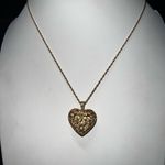 Vintage Gold Plated Filagree Heart Charm with Crystals Photo 2