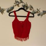 Red Crochet Knit Tassel Sweater Tank Photo 1
