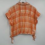 True Craft Orange Plaid Cropped Button Shirt Size Large Linen Blend Photo 8