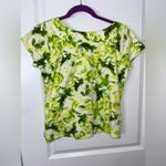 Jones New York Petite Medium 100% Cotton Natural Fiber Yellow Green Print Top Photo 12