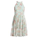 Eliza J  Fit & Flare Knee Length Dress Women's 10 Green Mint Floral Print Halter Photo 9