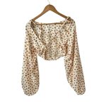 We Wore What Ditsy Daisy Flower Billow Long Sleeve Crop Top Small Ivory Yellow Photo 5