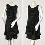 Polka Dot Dress Chiffon Ruffle Layers Black Sleeveless Gold Pattern Scoop Neck Size M Photo 3