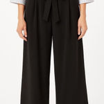 BCBG Tie Waist Wide Leg Pull On Black Cropped Pants‎ Culottes Size Large Hi Rise Photo 0