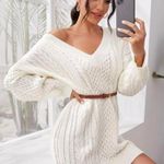 SheIn V-Nick White Sweater Dress Photo 0