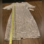 Eliza J  Silver Sequin Sheath Flutter Sleeve Mock Neck cocktail Mini dress 8 NWT Photo 3