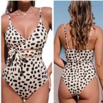 Aerie Textured Spotted Neutral Wrap Tie One Piece Full Coverage Swimsuit Photo 1