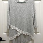 Moa Moa  Gray 3/4 Sleeve Tunic Sweater with Lace Trim Photo 0