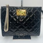 Betsey Johnson  Large‎ Faux Leather Black and Gold Quilted Wristlet Photo 0