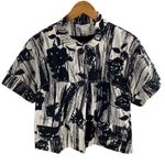 St. John  14 Short Sleeve Shirt Jacket Black White‎ Abstract Floral Art To Wear Photo 4