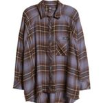 Urban Outfitters BDG  Brendan Plaid Blue and Brown Oversized Flannel Shirt Photo 0