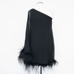 Betsy and Adam . Feather Trim Single Long Sleeve Cocktail Dress. Photo 2