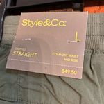 Style & Co NWT . womens embroidered cropped straight twill tape pants green L Photo 2