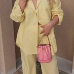 Yellow Striped Women's Jumpsuit Size L Photo 1