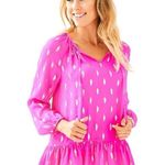 Lilly Pulitzer  Tensley Silk Top Raz Berry Diamond Metallic Size S Photo 0