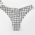 Cupshe  White Black Windowpane Plaid Cheeky Thong High Leg Bikini Bottoms M NWT Photo 1