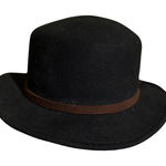 Black Wool Fedora Hat Brown Suede Band Bow Accent Photo 0