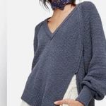 Free People West Coast V Neck Oversized Textured Sweater Pullover Gray Blue SP Photo 0