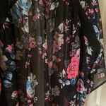 EXPRESS Long Floral Sheer Kimono Duster Cardigan Lace Trim Black Pink Size Small Photo 7