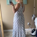 Angie White and blue maxi summer dress floor length ruffled tier skirt crochet detail Photo 10