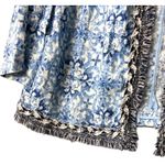 Chico's Blue White Floral 100% Linen Fringe Kimono Jacket Size 4 Boho Coastal Photo 10