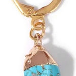 Boutique Handmade Gold Plated Turquoise Drop Huggie Hoop Earrings, 12mm Photo 0