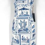 Maggy London NWT  Blue White Toile Print Beaded Dress Size 10 Asian Theme Photo 0