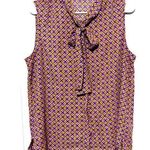 Pleione ANTHROPOLOGIE Blouse Sleeveless tie neck button up shirt pink purple L Photo 0