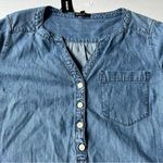 EXPRESS NWT  Chambray Shirt Dress V neck long sleeves collarless medium wash XS Photo 1