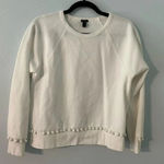 J.Crew  Cropped Crewneck Sweatshirt Size Small White Pom Poms Casual Comfy Photo 0