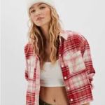 American Eagle  Outfitters Pink Plaid Crop Flannel Shirt Photo 1